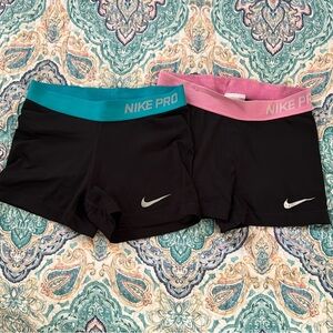 Nike Pro Black Shorts with Blue and Pink Waistbands